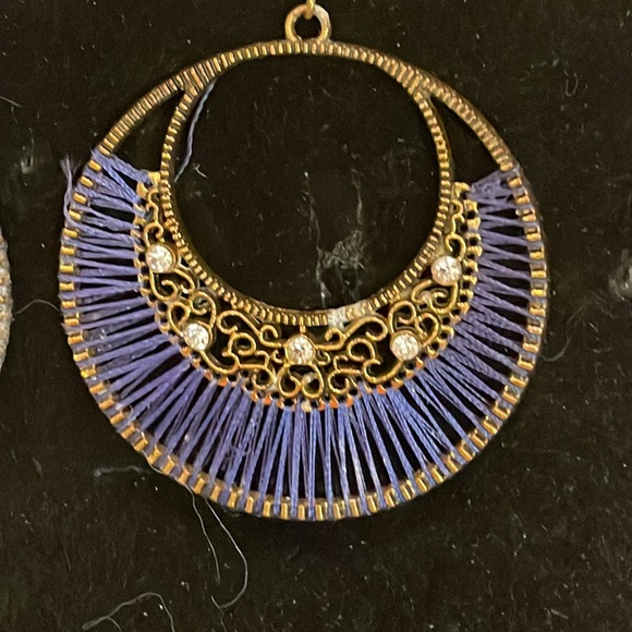 3” Art Deco threaded filigree scoop dangle earrings on French wire w/crystals - Picture 7 of 12